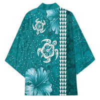 Teal Hibiscus Turle Kimono Hawaiian Style Tribal Tapa Pattern LT9 - Polynesian Pride