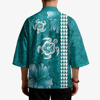 Teal Hibiscus Turle Kimono Hawaiian Style Tribal Tapa Pattern LT9 - Polynesian Pride