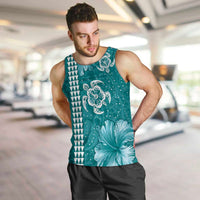Teal Hibiscus Turle Men Tank Top Hawaiian Style Tribal Tapa Pattern LT9 Teal - Polynesian Pride