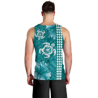 Teal Hibiscus Turle Men Tank Top Hawaiian Style Tribal Tapa Pattern LT9 - Polynesian Pride
