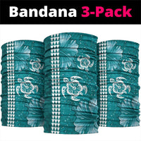 Teal Hibiscus Turle Neck Gaiter Hawaiian Style Tribal Tapa Pattern LT9 package One Size: 25*50cm Teal - Polynesian Pride