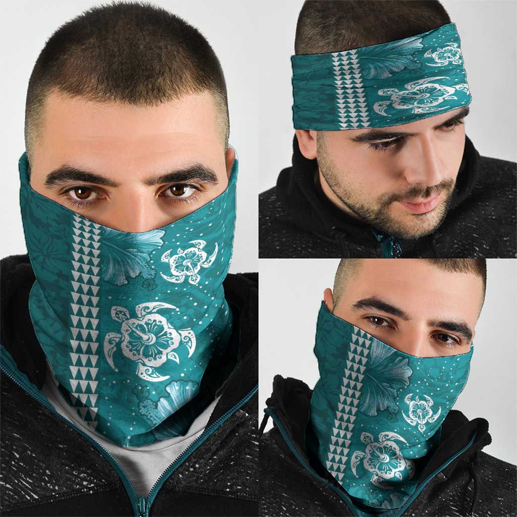 Teal Hibiscus Turle Neck Gaiter Hawaiian Style Tribal Tapa Pattern LT9 - Polynesian Pride