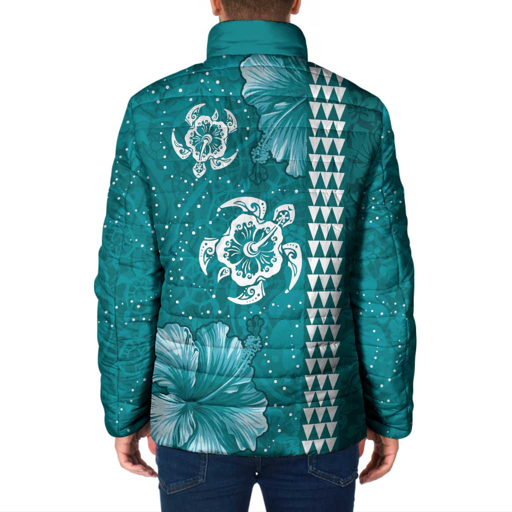 Teal Hibiscus Turle Padded Jacket Hawaiian Style Tribal Tapa Pattern LT9 - Polynesian Pride