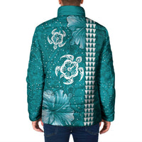 Teal Hibiscus Turle Padded Jacket Hawaiian Style Tribal Tapa Pattern LT9 - Polynesian Pride