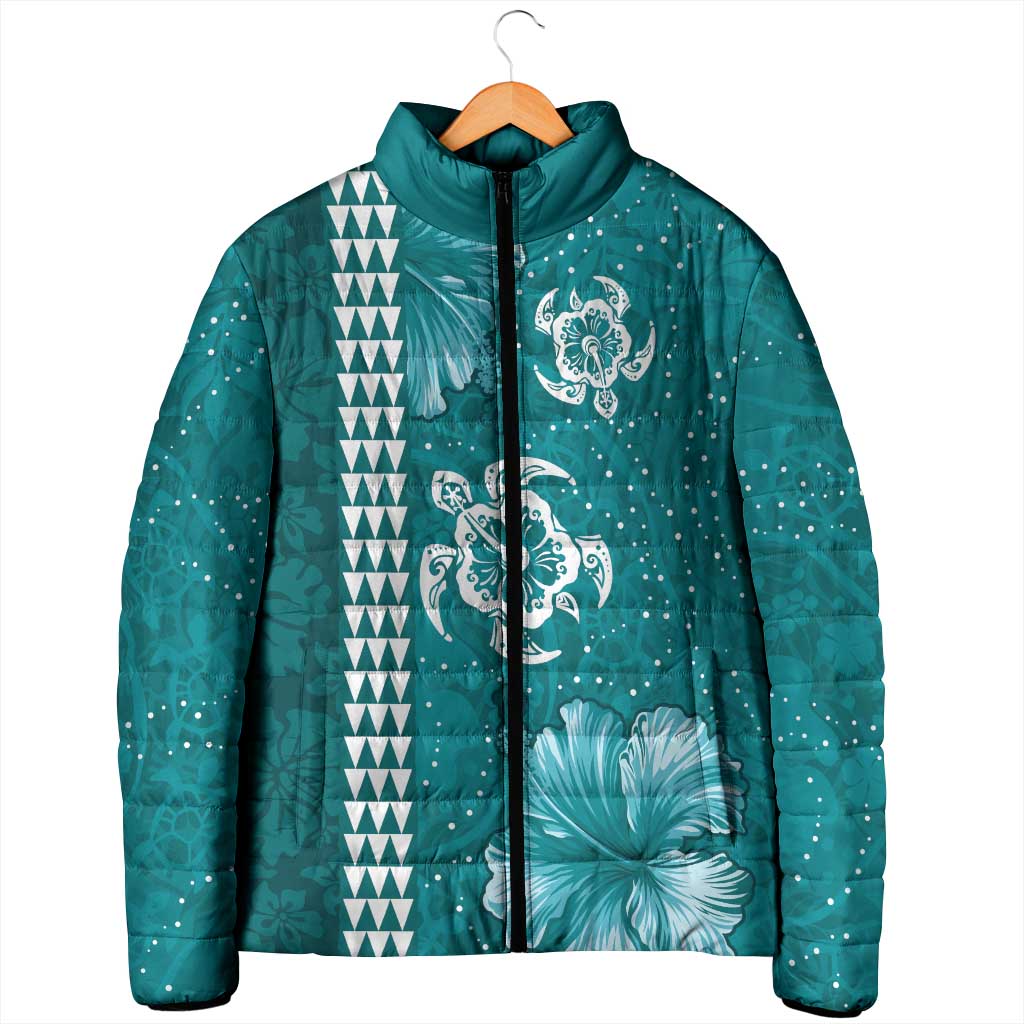 Teal Hibiscus Turle Padded Jacket Hawaiian Style Tribal Tapa Pattern LT9 - Polynesian Pride