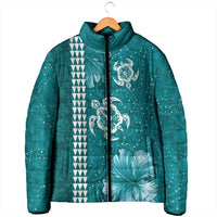 Teal Hibiscus Turle Padded Jacket Hawaiian Style Tribal Tapa Pattern LT9 - Polynesian Pride