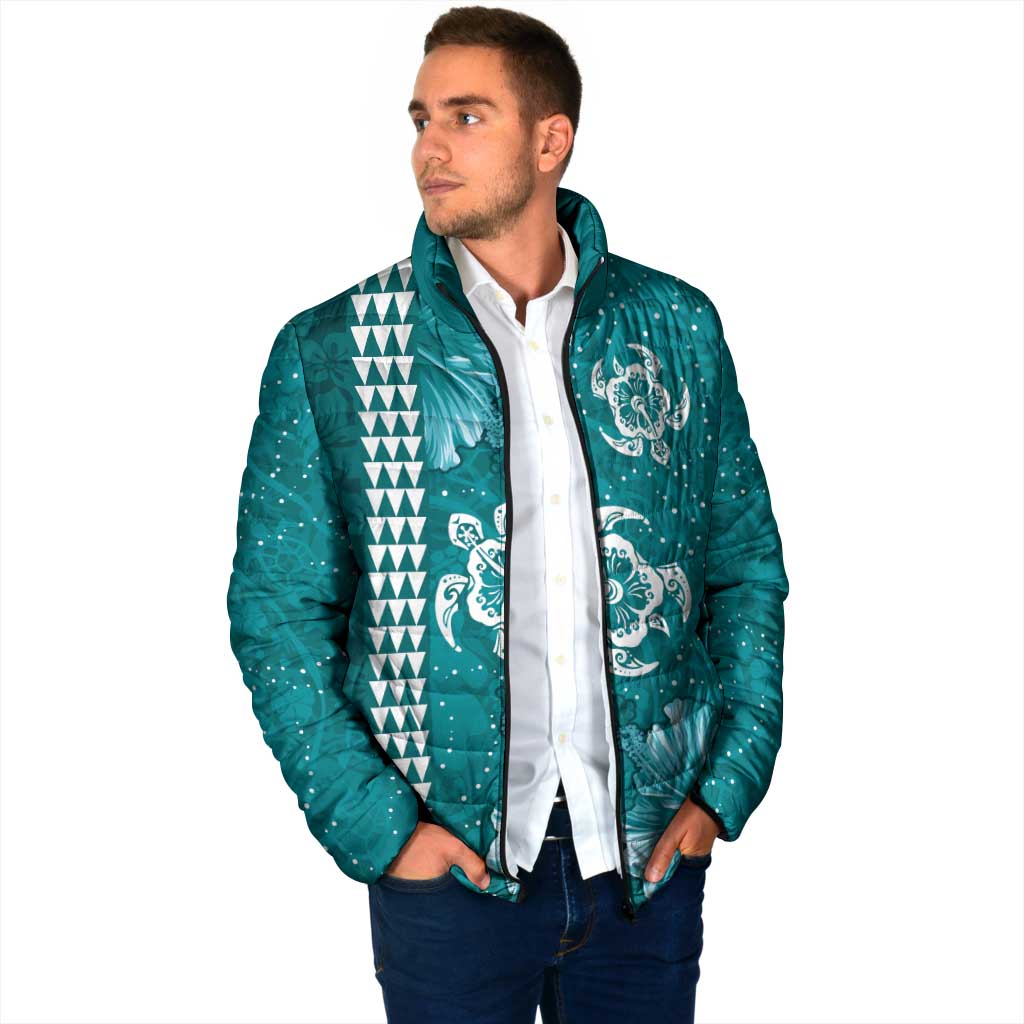 Teal Hibiscus Turle Padded Jacket Hawaiian Style Tribal Tapa Pattern LT9 - Polynesian Pride