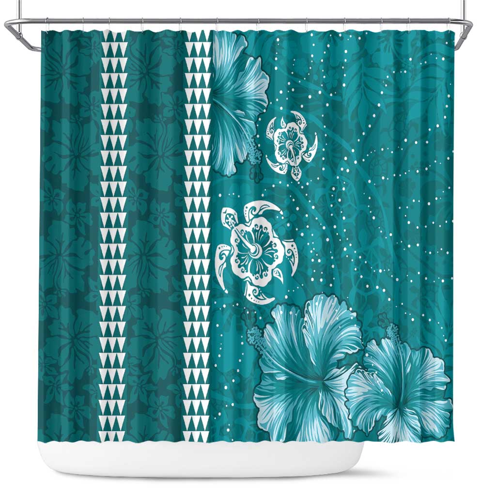 Teal Hibiscus Turle Shower Curtain Hawaiian Style Tribal Tapa Pattern LT9 Teal - Polynesian Pride