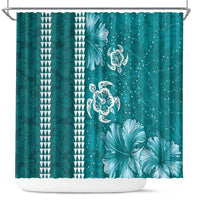 Teal Hibiscus Turle Shower Curtain Hawaiian Style Tribal Tapa Pattern LT9 Teal - Polynesian Pride