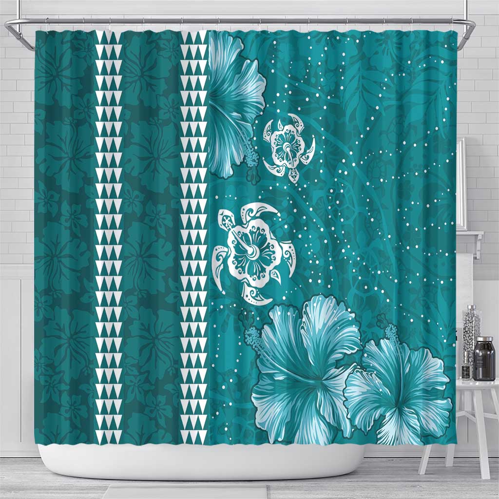 Teal Hibiscus Turle Shower Curtain Hawaiian Style Tribal Tapa Pattern LT9 - Polynesian Pride