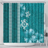 Teal Hibiscus Turle Shower Curtain Hawaiian Style Tribal Tapa Pattern LT9 - Polynesian Pride