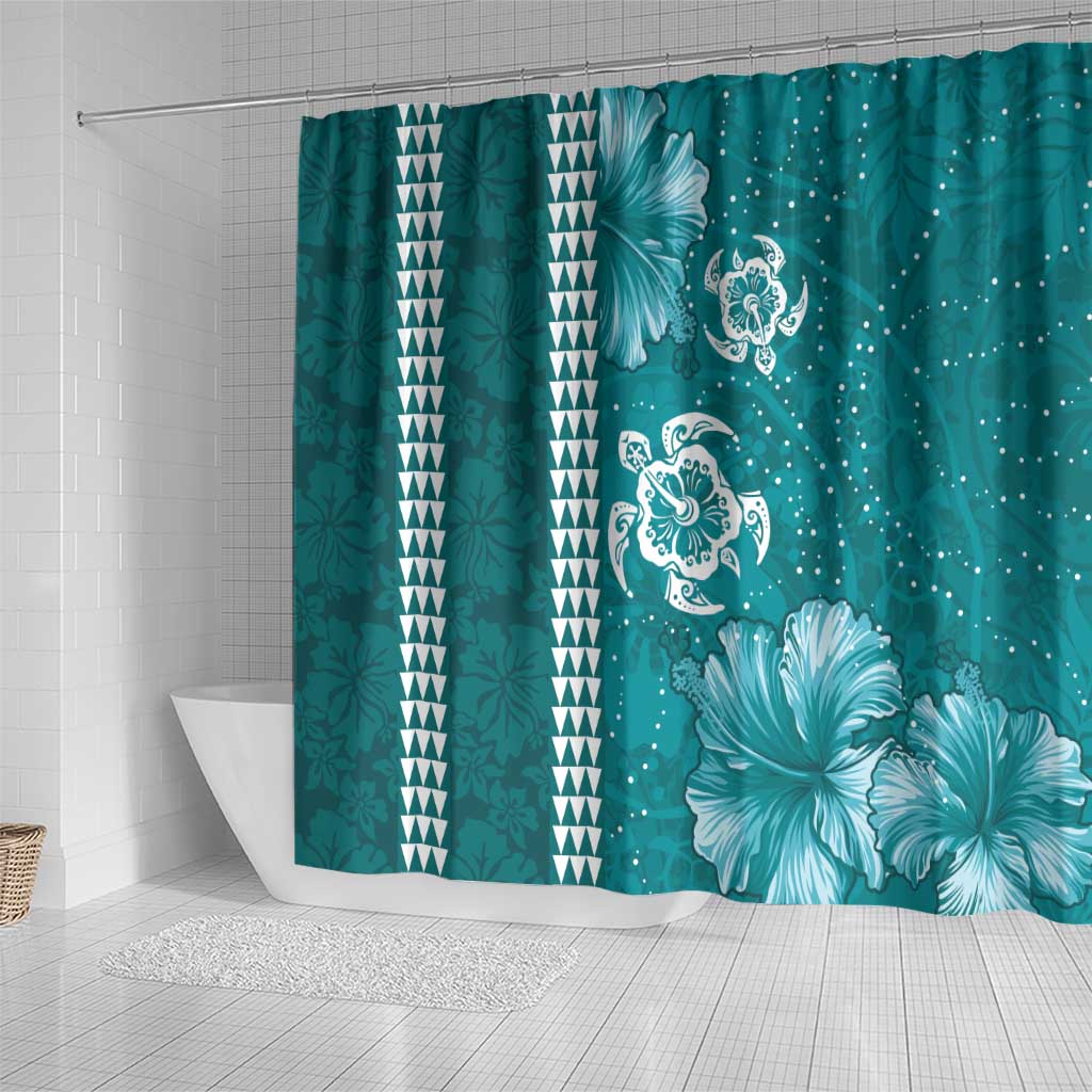 Teal Hibiscus Turle Shower Curtain Hawaiian Style Tribal Tapa Pattern LT9 - Polynesian Pride