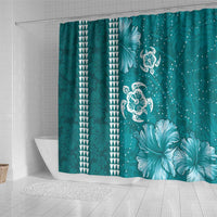 Teal Hibiscus Turle Shower Curtain Hawaiian Style Tribal Tapa Pattern LT9 - Polynesian Pride