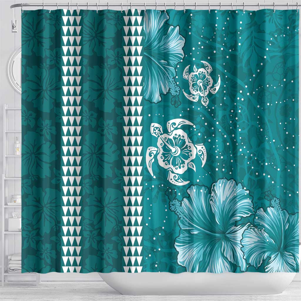 Teal Hibiscus Turle Shower Curtain Hawaiian Style Tribal Tapa Pattern LT9 - Polynesian Pride