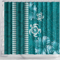 Teal Hibiscus Turle Shower Curtain Hawaiian Style Tribal Tapa Pattern LT9 - Polynesian Pride
