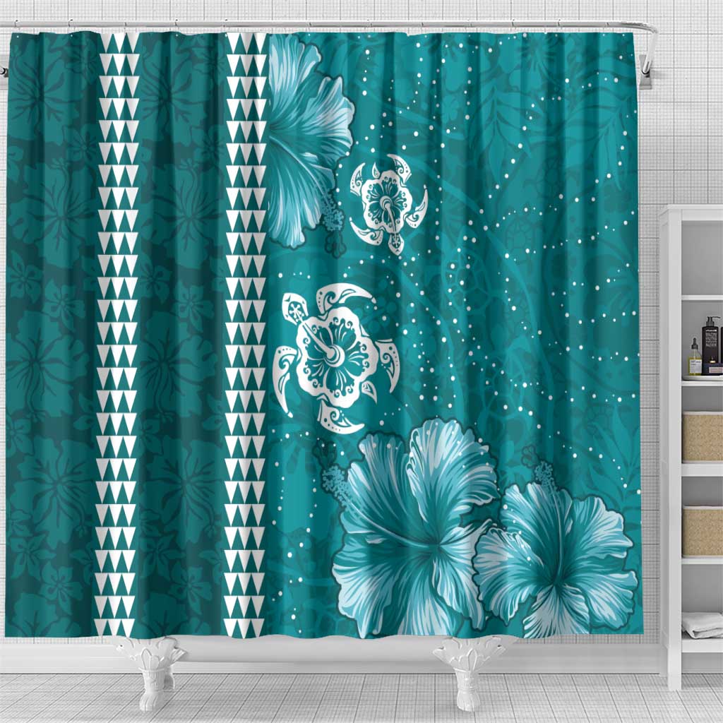 Teal Hibiscus Turle Shower Curtain Hawaiian Style Tribal Tapa Pattern LT9 - Polynesian Pride