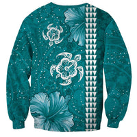 Teal Hibiscus Turle Sweatshirt Hawaiian Style Tribal Tapa Pattern LT9 - Polynesian Pride