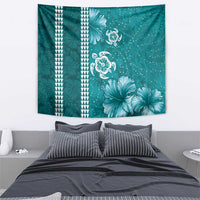 Teal Hibiscus Turle Tapestry Hawaiian Style Tribal Tapa Pattern LT9 - Polynesian Pride