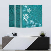 Teal Hibiscus Turle Tapestry Hawaiian Style Tribal Tapa Pattern LT9 - Polynesian Pride