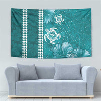 Teal Hibiscus Turle Tapestry Hawaiian Style Tribal Tapa Pattern LT9 - Polynesian Pride