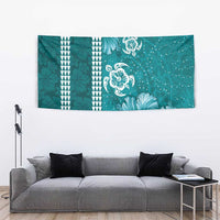 Teal Hibiscus Turle Tapestry Hawaiian Style Tribal Tapa Pattern LT9 - Polynesian Pride