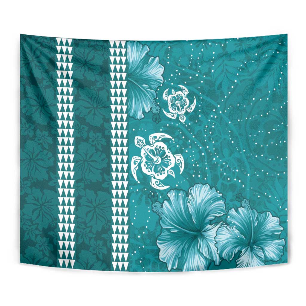 Teal Hibiscus Turle Tapestry Hawaiian Style Tribal Tapa Pattern LT9 - Polynesian Pride