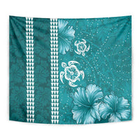 Teal Hibiscus Turle Tapestry Hawaiian Style Tribal Tapa Pattern LT9 - Polynesian Pride