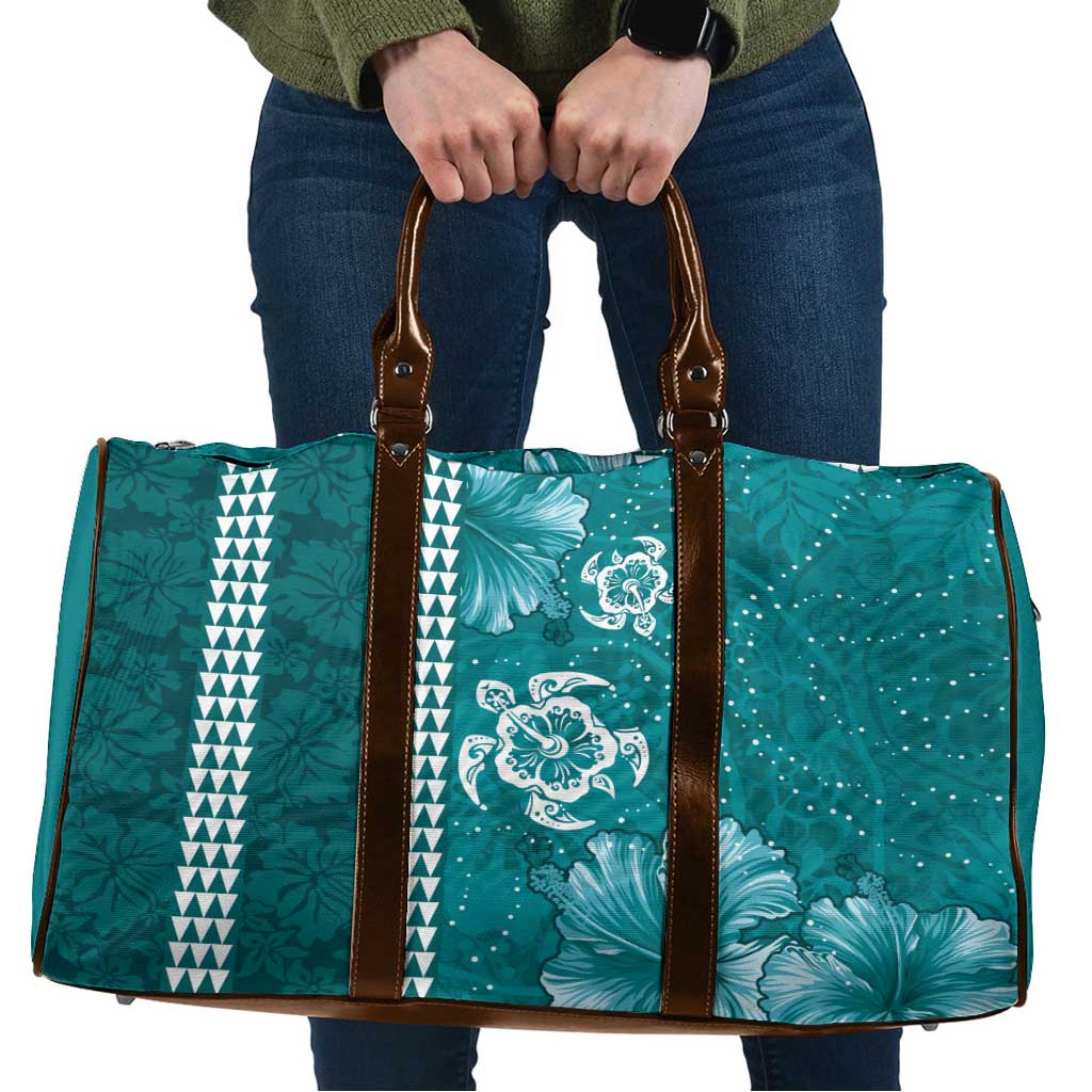 Teal Hibiscus Turle Travel Bag Hawaiian Style Tribal Tapa Pattern LT9 Teal - Polynesian Pride
