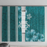Teal Hibiscus Turle Window Curtain Hawaiian Style Tribal Tapa Pattern LT9 With Hooks Teal - Polynesian Pride