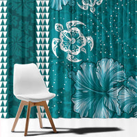 Teal Hibiscus Turle Window Curtain Hawaiian Style Tribal Tapa Pattern LT9 - Polynesian Pride
