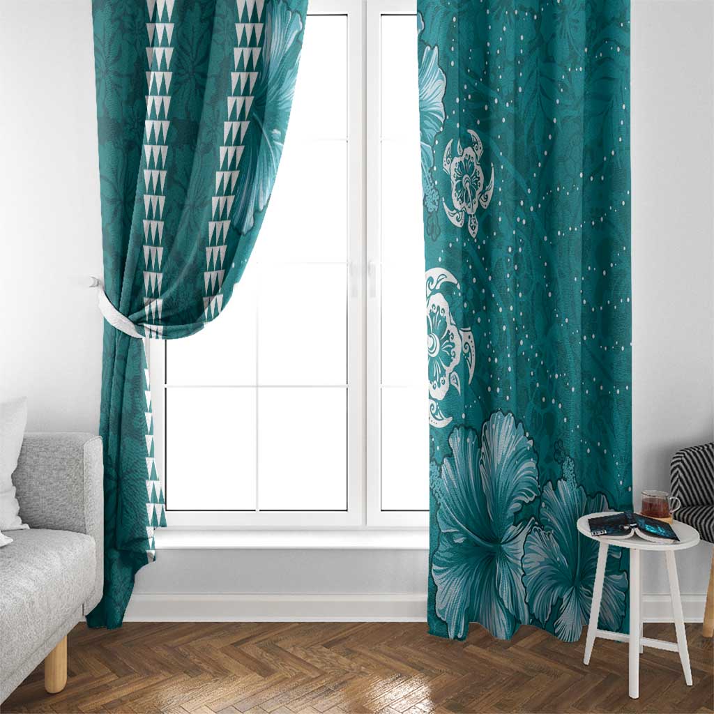 Teal Hibiscus Turle Window Curtain Hawaiian Style Tribal Tapa Pattern LT9 - Polynesian Pride