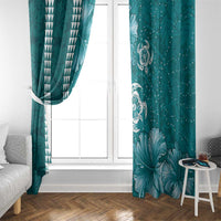 Teal Hibiscus Turle Window Curtain Hawaiian Style Tribal Tapa Pattern LT9 - Polynesian Pride
