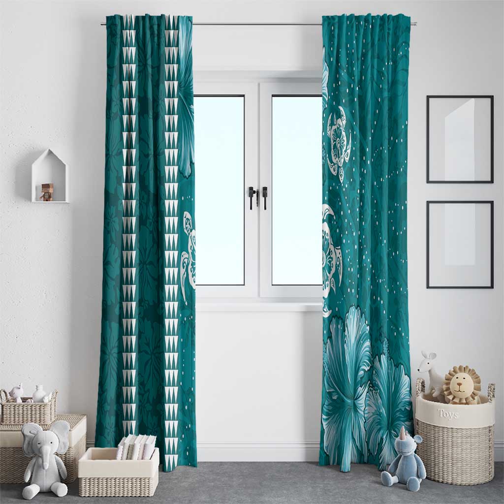 Teal Hibiscus Turle Window Curtain Hawaiian Style Tribal Tapa Pattern LT9 - Polynesian Pride