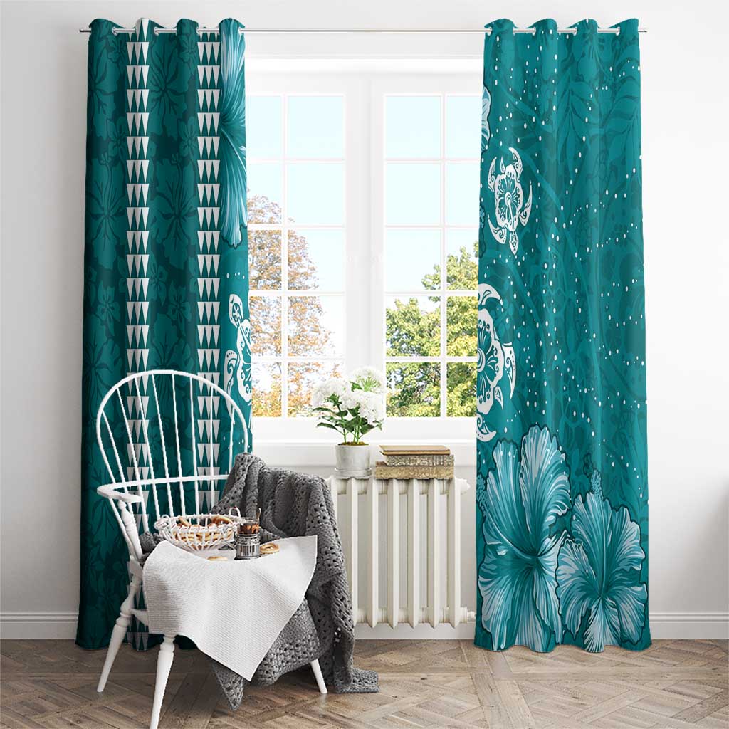 Teal Hibiscus Turle Window Curtain Hawaiian Style Tribal Tapa Pattern LT9 - Polynesian Pride