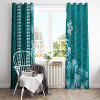 Teal Hibiscus Turle Window Curtain Hawaiian Style Tribal Tapa Pattern LT9 - Polynesian Pride