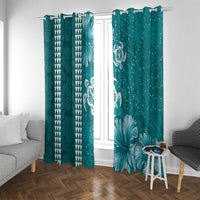 Teal Hibiscus Turle Window Curtain Hawaiian Style Tribal Tapa Pattern LT9 With Grommets Teal - Polynesian Pride