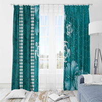 Teal Hibiscus Turle Window Curtain Hawaiian Style Tribal Tapa Pattern LT9 - Polynesian Pride