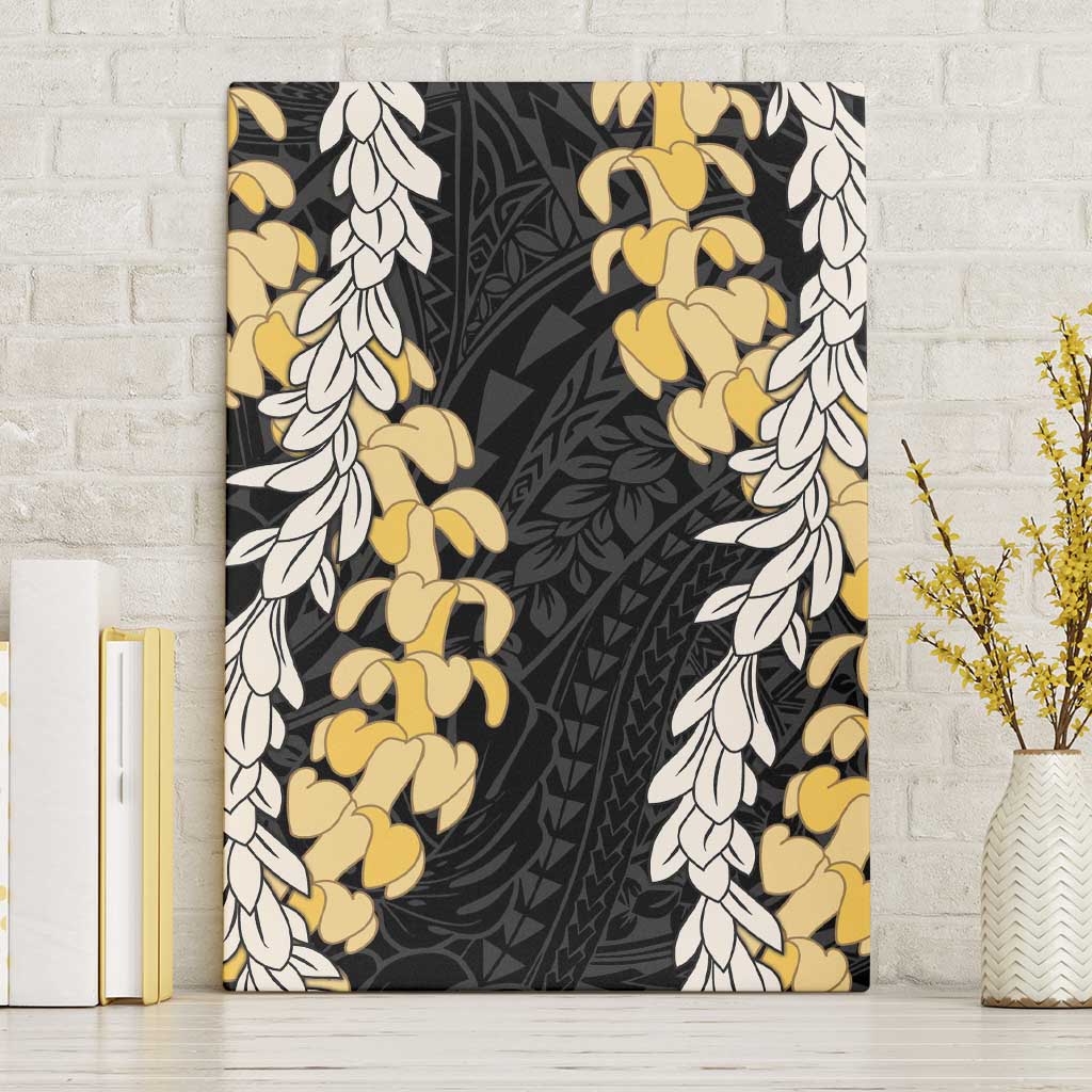 Puakenikeni and Maile Lei Canvas Wall Art Black Double Strand Lei LT9 Without Frame Black - Polynesian Pride