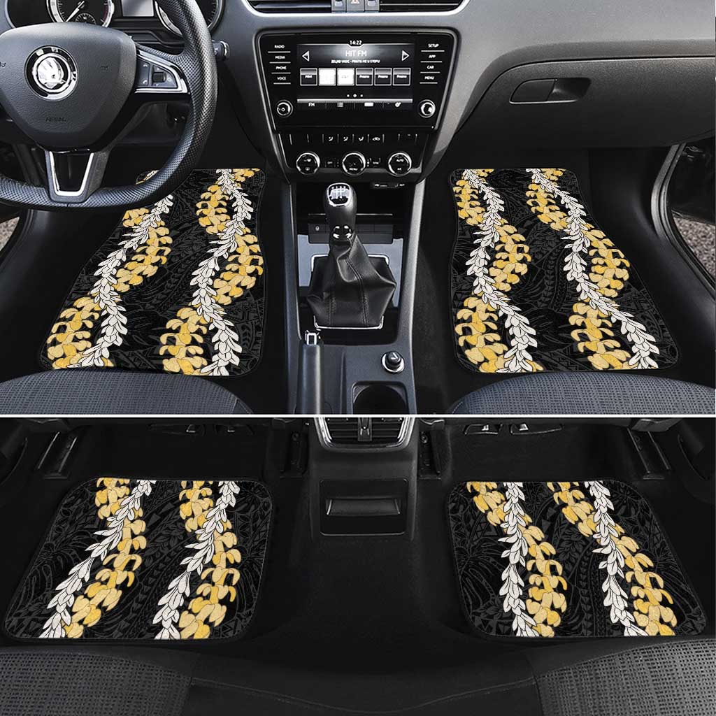 Puakenikeni and Maile Lei Car Mats Black Double Strand Lei LT9 Set 4pcs Black - Polynesian Pride