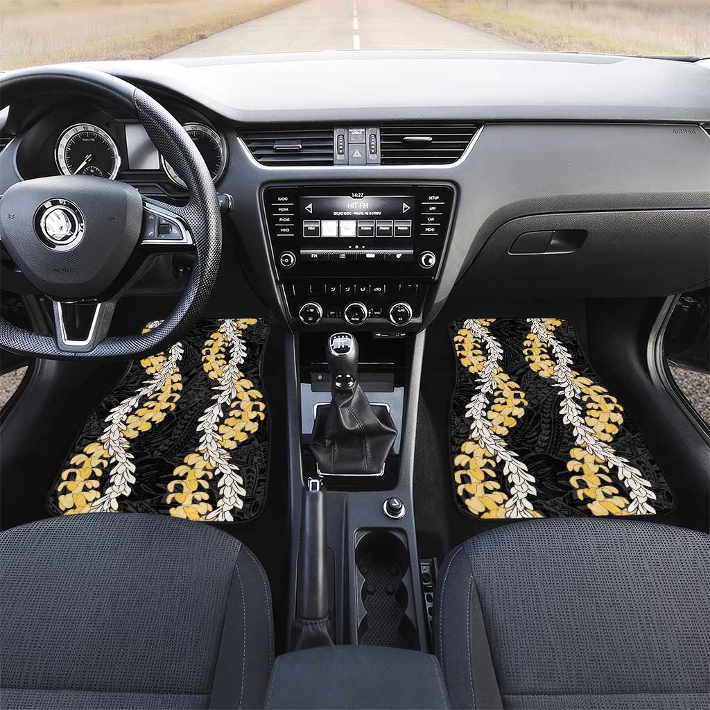 Puakenikeni and Maile Lei Car Mats Black Double Strand Lei LT9 Set 2pcs - Front Black - Polynesian Pride