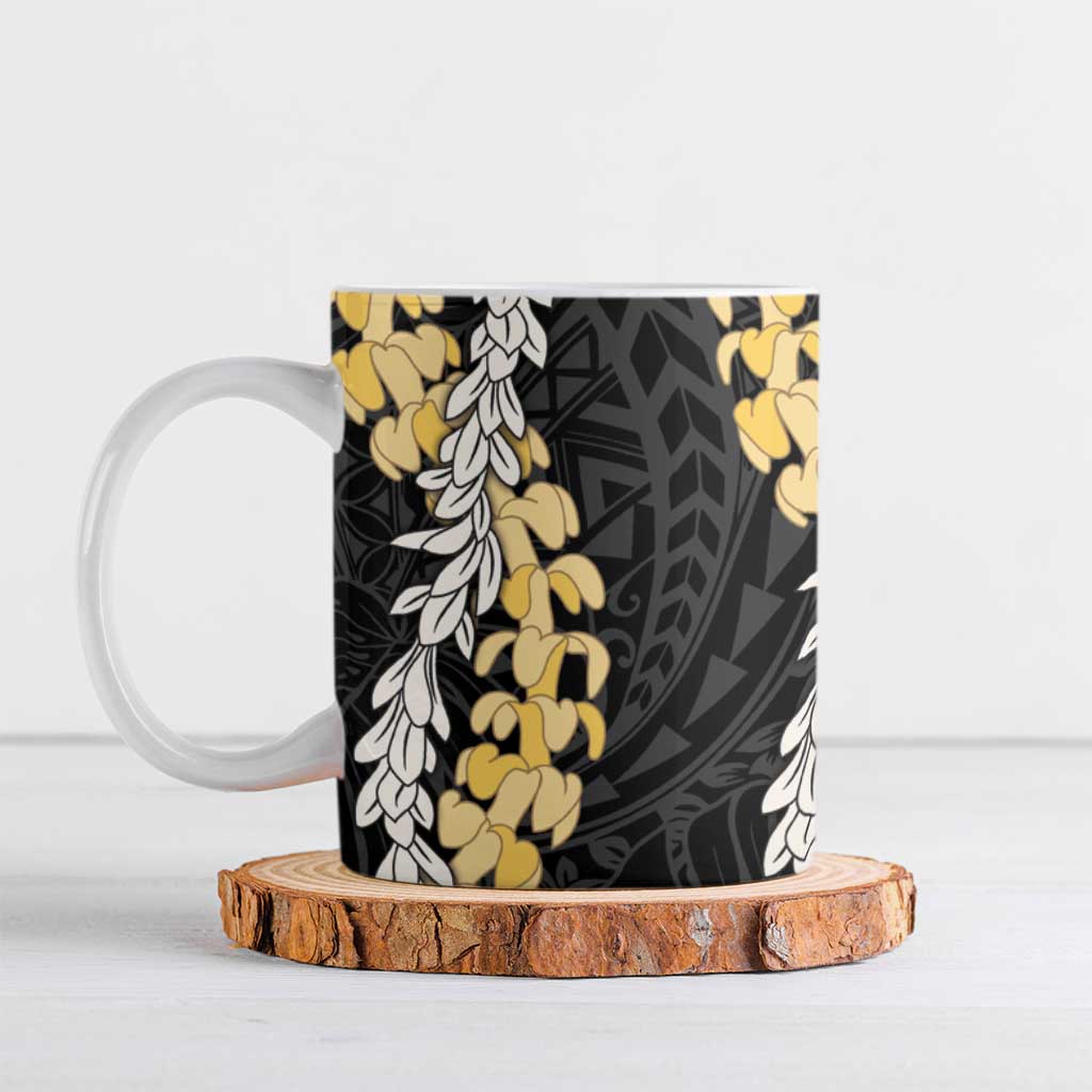 Puakenikeni and Maile Lei Ceramic Mug Black Double Strand Lei LT9 Black - Polynesian Pride