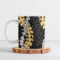 Puakenikeni and Maile Lei Ceramic Mug Black Double Strand Lei LT9 Black - Polynesian Pride