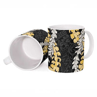 Puakenikeni and Maile Lei Ceramic Mug Black Double Strand Lei LT9 - Polynesian Pride
