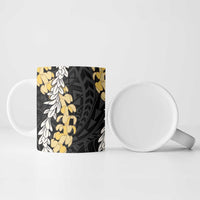 Puakenikeni and Maile Lei Ceramic Mug Black Double Strand Lei LT9 - Polynesian Pride