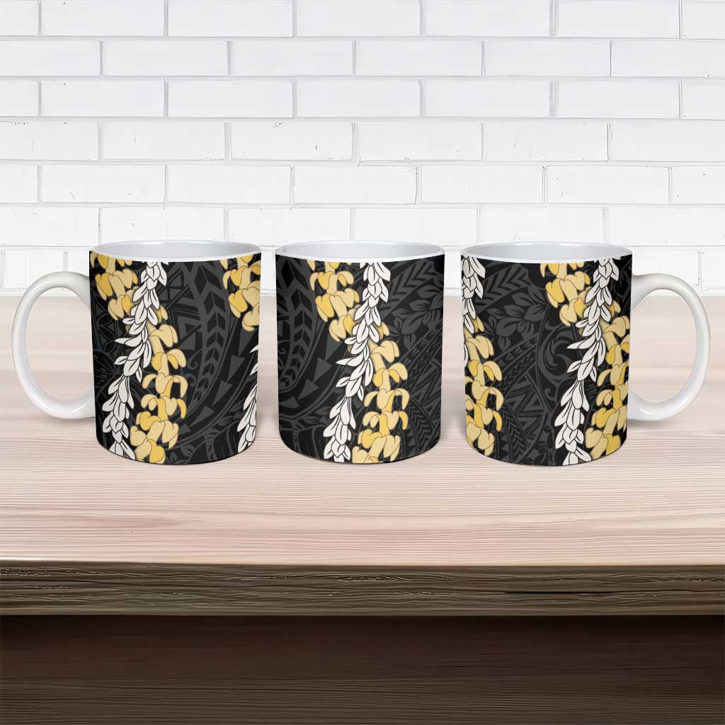 Puakenikeni and Maile Lei Ceramic Mug Black Double Strand Lei LT9 - Polynesian Pride