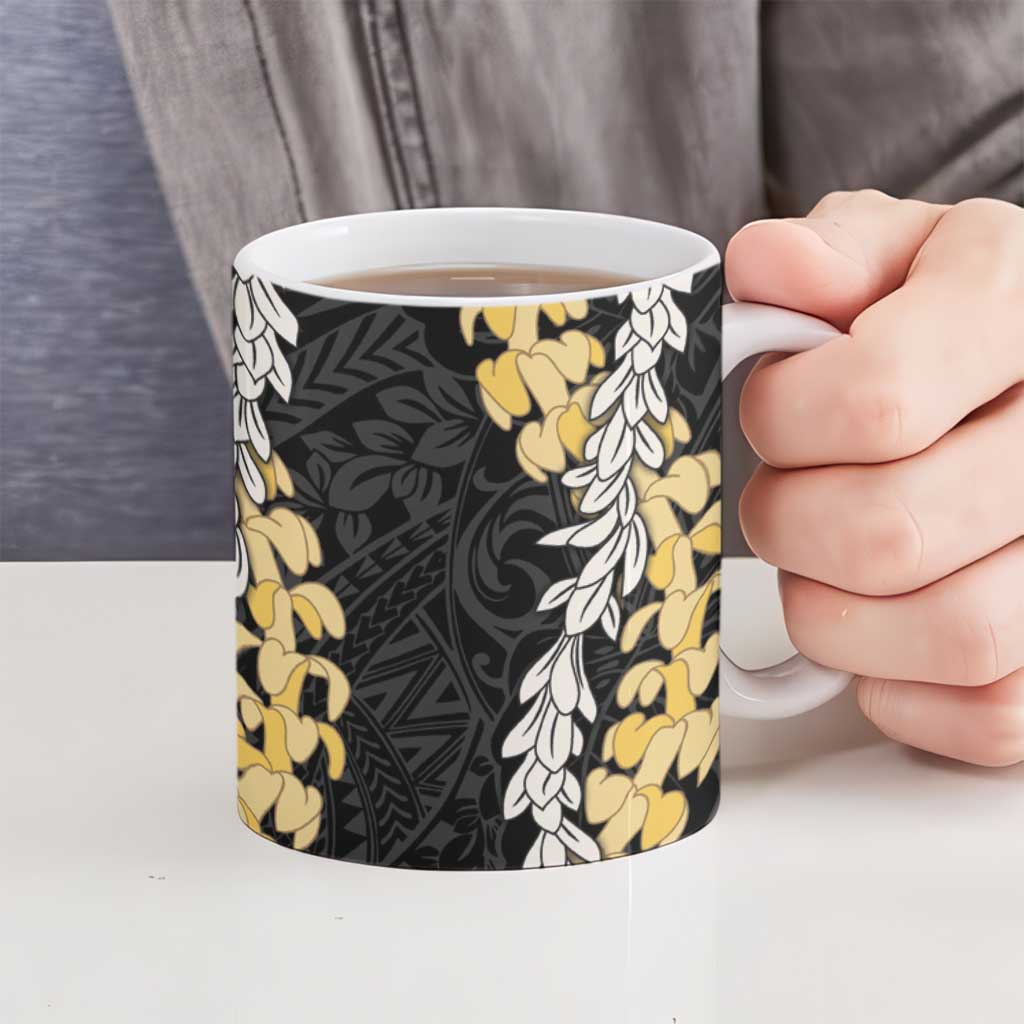 Puakenikeni and Maile Lei Ceramic Mug Black Double Strand Lei LT9 - Polynesian Pride