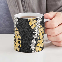 Puakenikeni and Maile Lei Ceramic Mug Black Double Strand Lei LT9 - Polynesian Pride