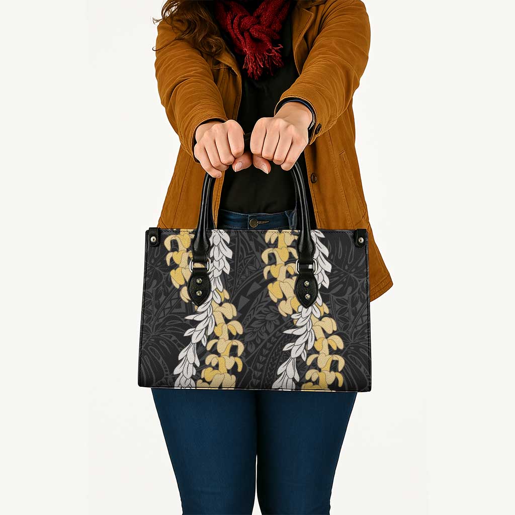 Puakenikeni and Maile Lei Leather Bag Black Double Strand Lei LT9 - Polynesian Pride