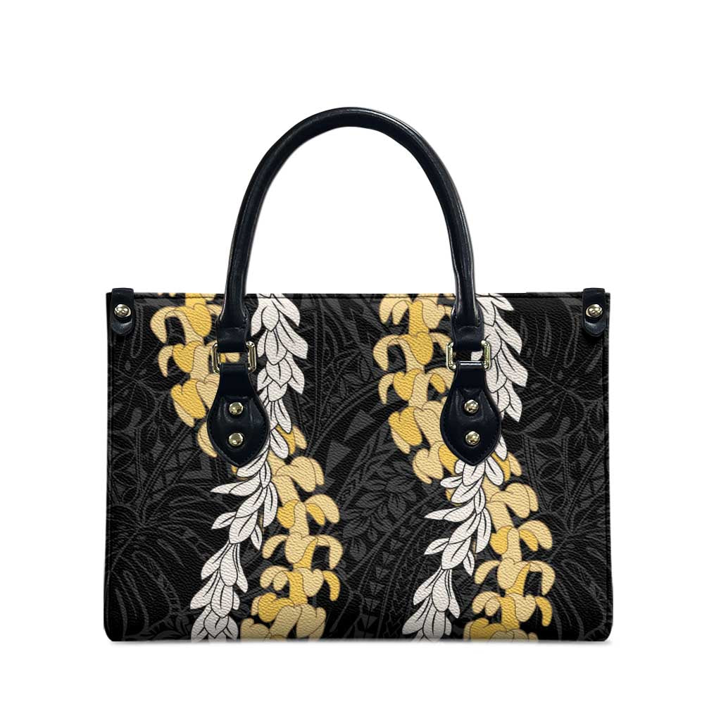 Puakenikeni and Maile Lei Leather Bag Black Double Strand Lei LT9 - Polynesian Pride