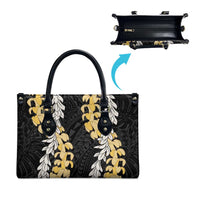 Puakenikeni and Maile Lei Leather Bag Black Double Strand Lei LT9 - Polynesian Pride